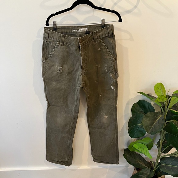 Carhartt Other - Carhartt Relaxed Fit Carpenter Pants Olive Green Distressed Workwear 32x32 Mens